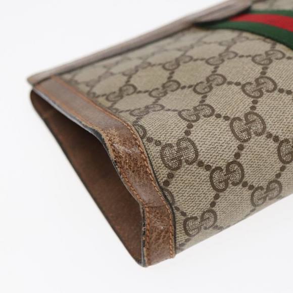 GUCCI GG Canvas Web Sherry Line Clutch Bag PVC Leather Beige Green Auth 90836 - Picture 8 of 16